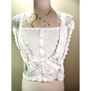 Rihoas Blouse Size L Women's Laced Crochet Cottagecore Coquette White Soft Top